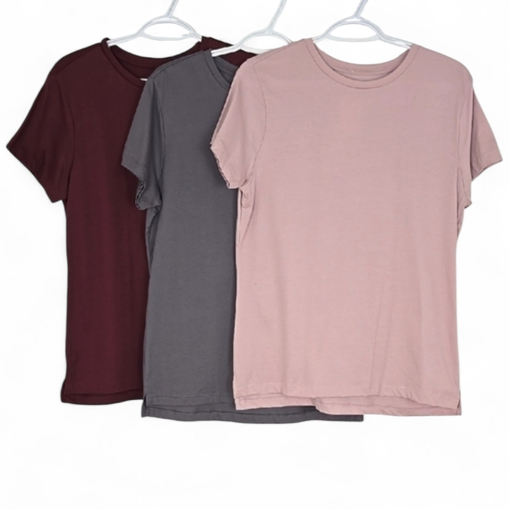 NWT Bench Women's 3 Crew Neck Short Sleeves Cotton Tee Tops Pink Burgundy Grey M